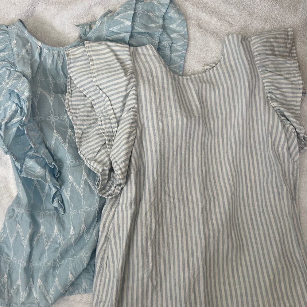 Blue and White Striped Blouse Set